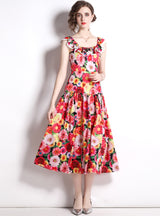 Retro Flounce Sunflower Print Sleeveless Dress