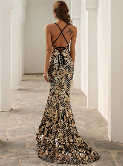 Sequin Temperament Split Party Evening Dress