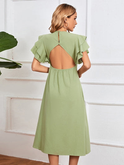 Sexy V-neck Backless Mid-length Dress