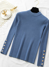 Women Thick Sweater Pullovers Long Sleeve Button O-neck