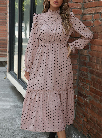 Lotus Leaf Flying Sleeve Polka Dot Stitching Dress