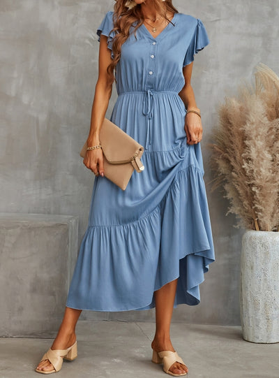 Lotus Leaf Sleeve V-neck Big Swing Dress