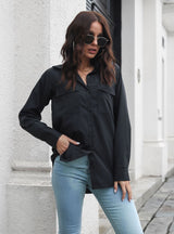 Double Pocket Long Sleeve Loose Shirt