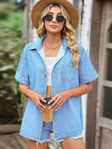 Slim Denim Short-sleeved Shirt Top