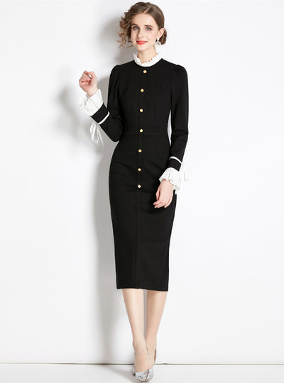 Black Retro Trumpet Sleeve Dress