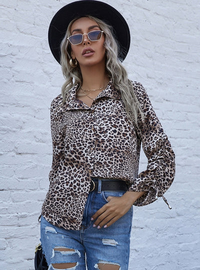 Long Sleeve Lapel Leopard Print Shirt