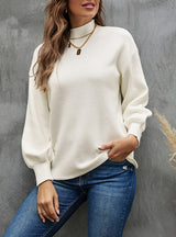 Solid Color Turtleneck Lantern Sleeve Sweater