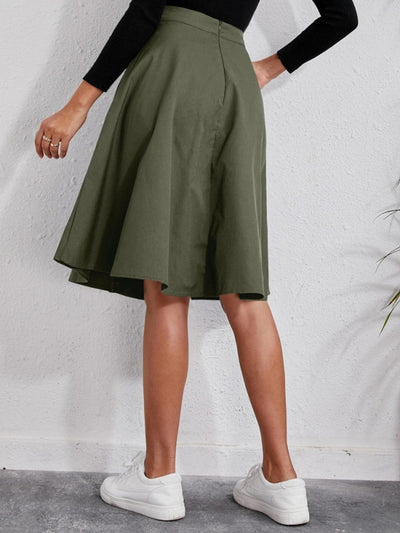 Pocket Button Mid-length Skirt