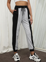 Printed String-drawing Color-contrast Sweatpants