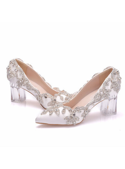 Transparent Square Thick Heel Rhinestone Shoes