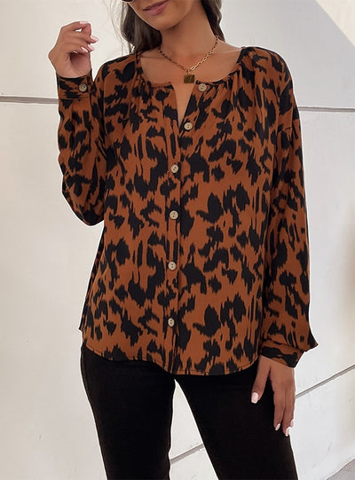 Long Sleeve Leopard Print Shirt Top