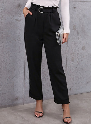 Black Tie-up Elastic Pants