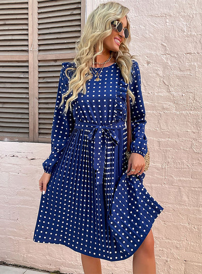 Lotus Leaf Long Sleeve Polka Dot Dress