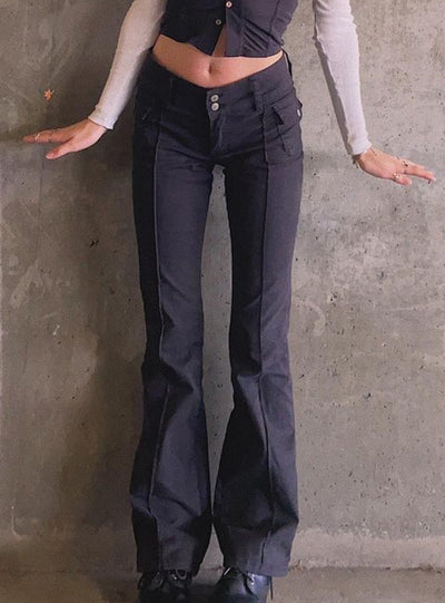 Low Waist Pocket Retro Slim Pants