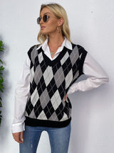 Lattice V-neck Knitted Pullover Vest