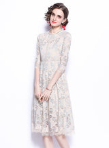 Round Neck Openwork Lace Sleeves Dress