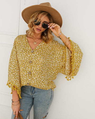 Point Tassel V-neck Long Sleeve T Shirt