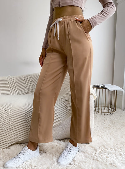 Retro Drawstring Elastic High Waist Wide Leg Pants