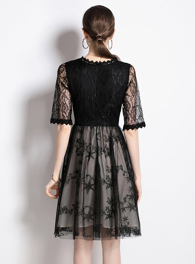 Black Lace Short Sleeve Dress