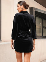 Lapel Long Sleeve Velvet Dress