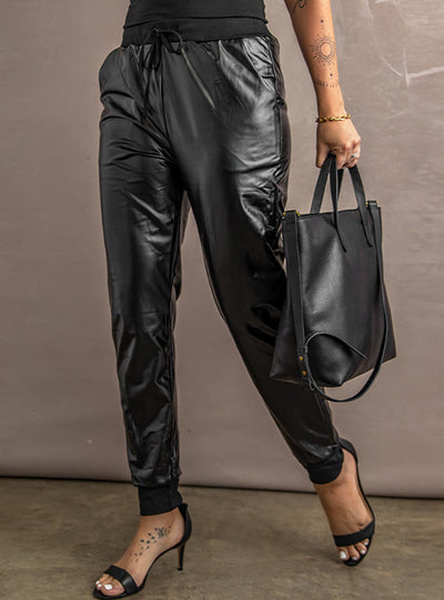 Loose Leather Pocket Nine Feet Pants