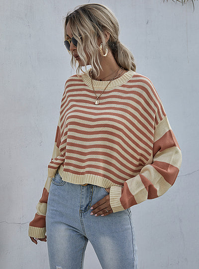 Turtleneck Knitted Contrast Striped Sweater