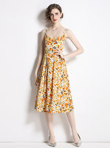 French Floral Chiffon Sling Dress