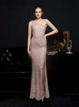 One Shoulder Sequins Party Evening Dress