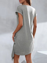 Round Neck Knitted Short Sleeve Irregular Dress