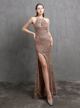 Party Club Halter Sequins Split Prom Dress