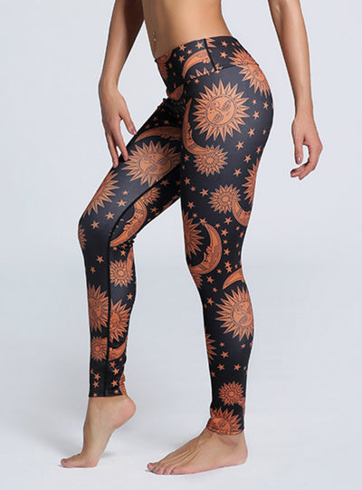 Sun Moon Stars Print Push Up Workout Legging