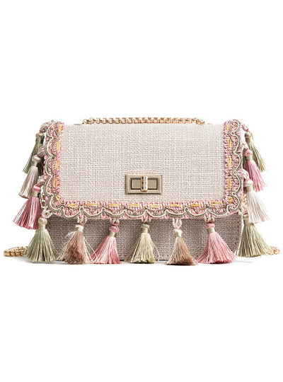 Boho Fringe Mini Chain Shoulder Bag Canvas National 