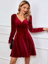 V-neck Sexy Velvet Long Sleeve Dress