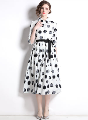 Polka Dot Lapel Short Sleeves Dress