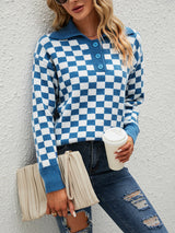 Turtleneck Plaid Color Matching Sweater