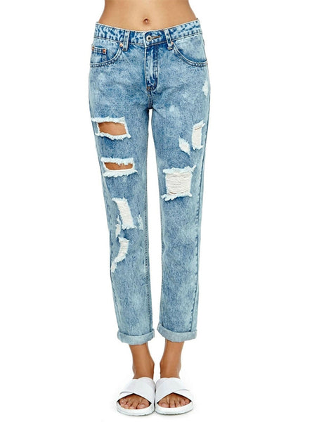 Women Cut Out Ripped Skinny Washed Bottoms