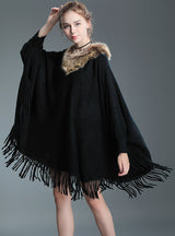 Wool Collar Tassel Bat Sleeve Shawl Cape