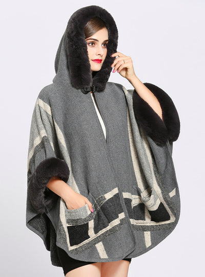 Loose Collar Pocket Knitted Cardigan Shawl Cape