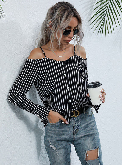 Long Sleeve Striped Chiffon Shirt