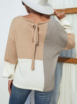 Color Round Collar Back Tie Sweater