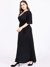 V-neck Short Sleeve High Waist Chiffon Dress