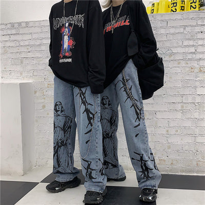 Fashion Ins Street Hip-hop Printing Wash Jeans