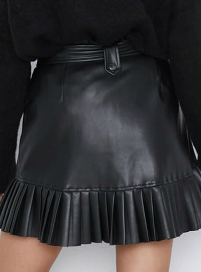 Black PU Skirts Women Fashion Faux Leather Skirt