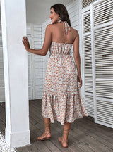 Floral Sling Beach Neck Openwork Dress