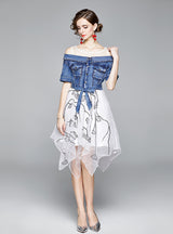 Organza Stitching Denim Dress