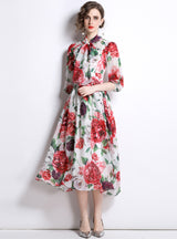 Printed Lantern Sleeves Chiffon Dress