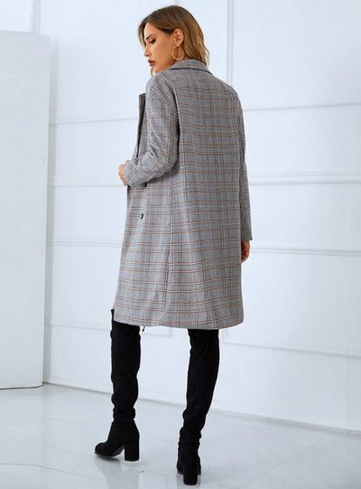 Women's Plaid Windbreaker Long Coat