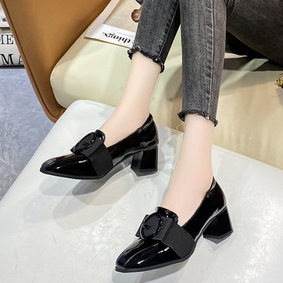 Soft Patent Leather Thick Heel Small Leather Shoes