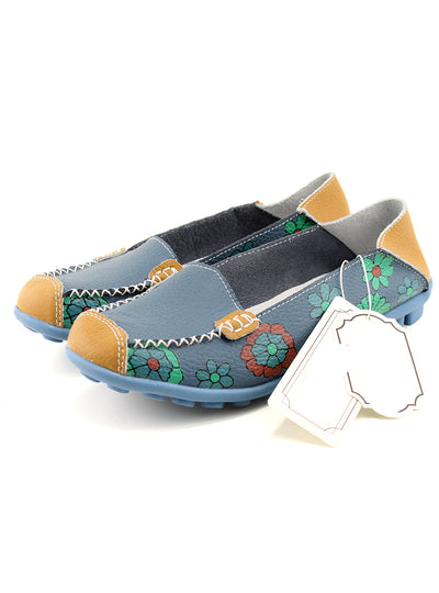 Flower Print Women Genuine Leather Shoes