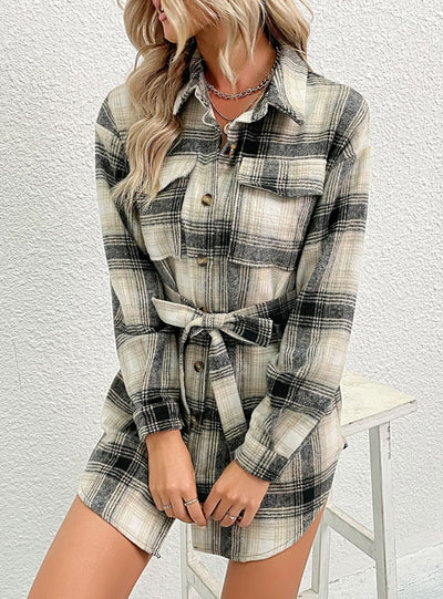 Plaid Retro Thick Woolen Lapel Coat